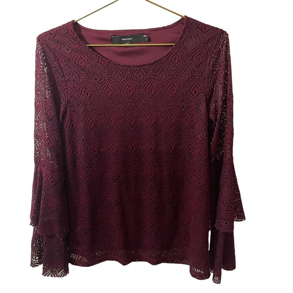 Vero Moda Burgandy‎ Lace Top Size L